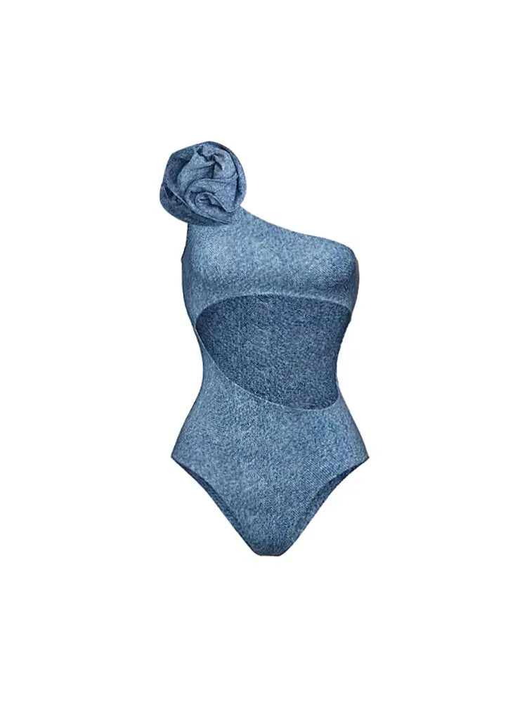 3D Floral One-Shoulder Sexy Monokini