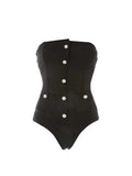 Chic Pearl Button Strapless Swimsuit