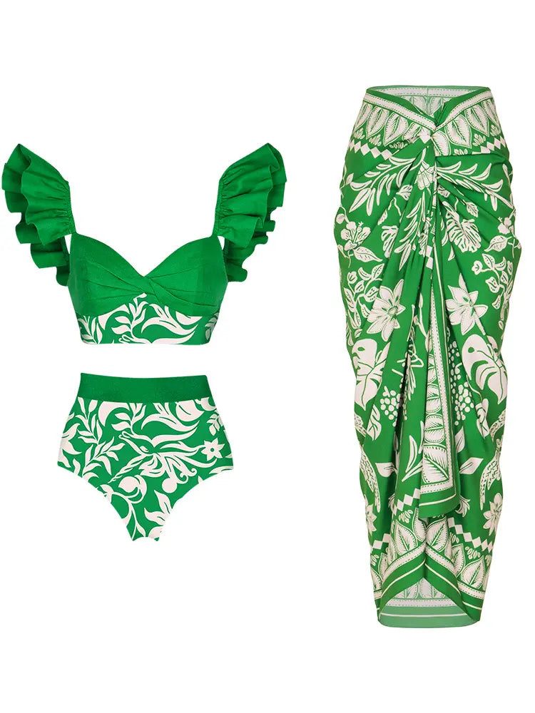 Ruffled Colorblock High-Waist Swimsuit